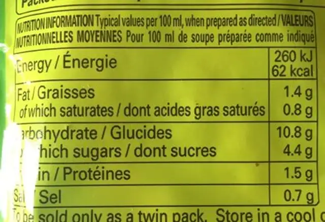 Soupe Knorr 48 GR A La Tomate nutrition facts table