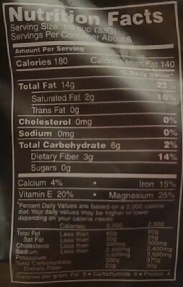 Dakota style roasted sunflower kernels nutrition facts table