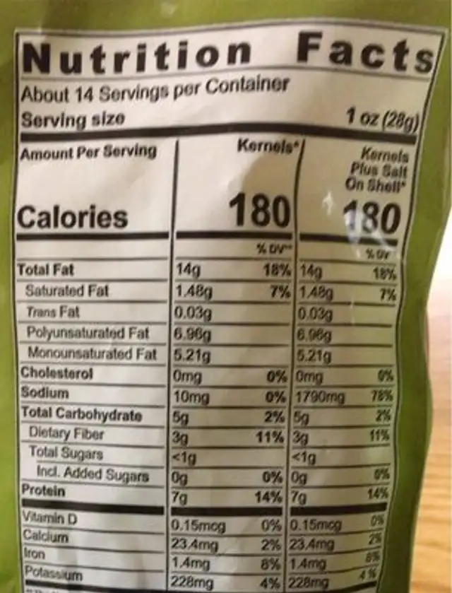 Dill pickle sunflower seeds nutrition facts table