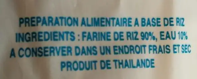 Vermicelle Riz ingredients label
