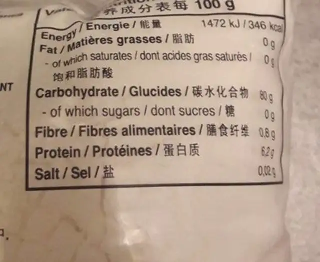 Klebreismehl nutrition facts table