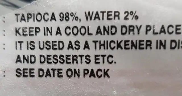 Tapiokastärke ingredients label