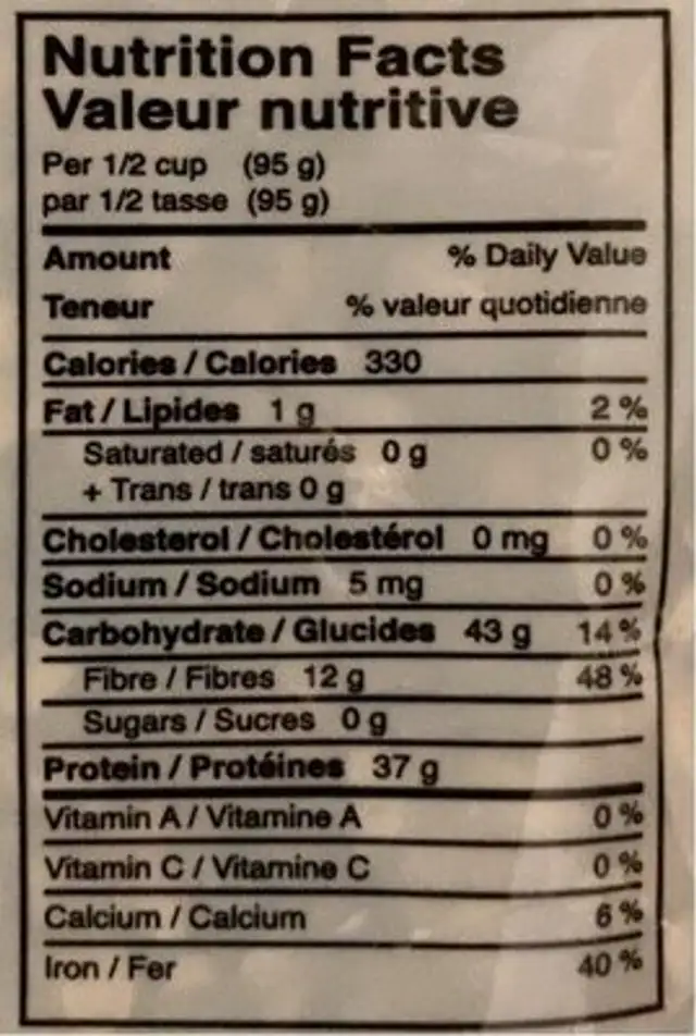 Haricot Mungo Décortiqué-cock nutrition facts table