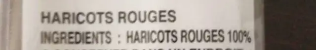 Bohnen Haricots Rouges En Grains 400 G ingredients label