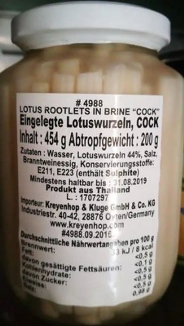Lotus Radicelle Vinaigre ingredients label