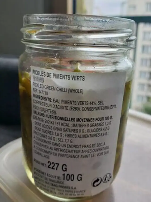 Pickled green chilli nutrition facts table