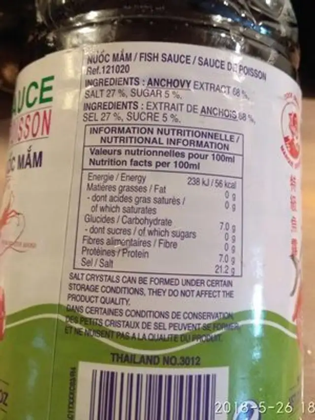 Sauce De Poisson ingredients label