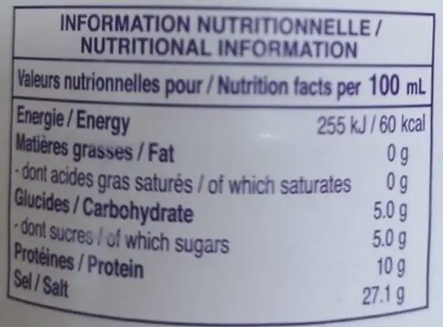 Sauce De Poisson nutrition facts table