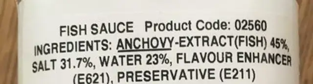 NÚÖC MÁM THUÓNG HANG - Mixed fish sauce - sauce de poisson ingredients label