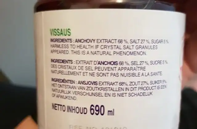 Fish sauce ingredients label