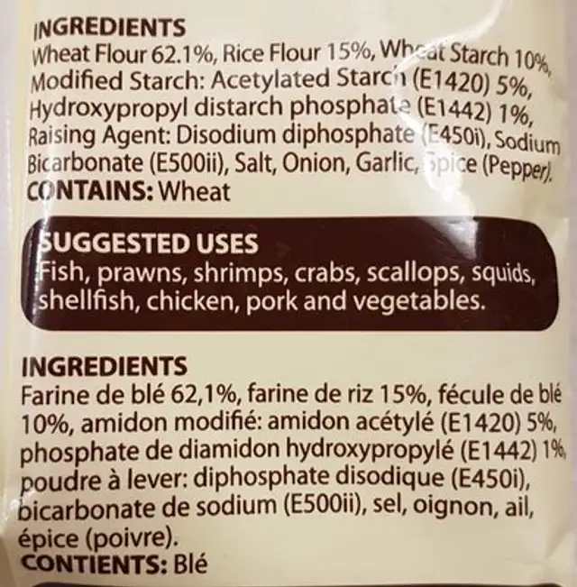 Tempura batter mix ingredients label