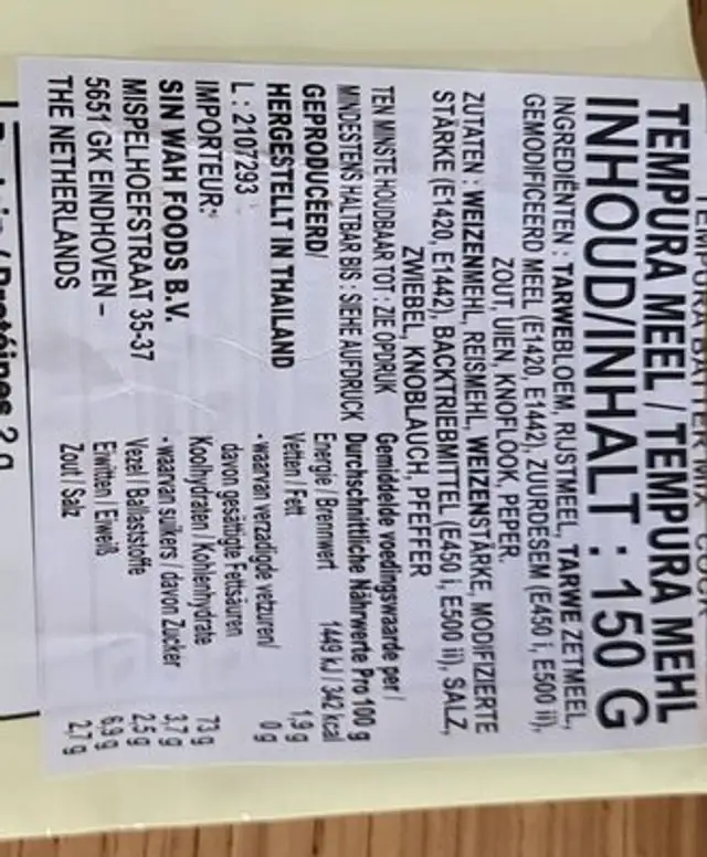 Tempura batter mix nutrition facts table