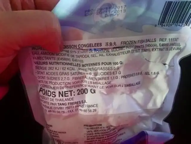 Boulette Poisson Cock ingredients label