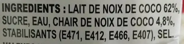 Glace Bã¢ton Sorbet Coco ingredients label