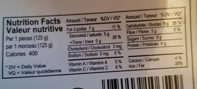 Gâteau de riz à la banane grillée ingredients label