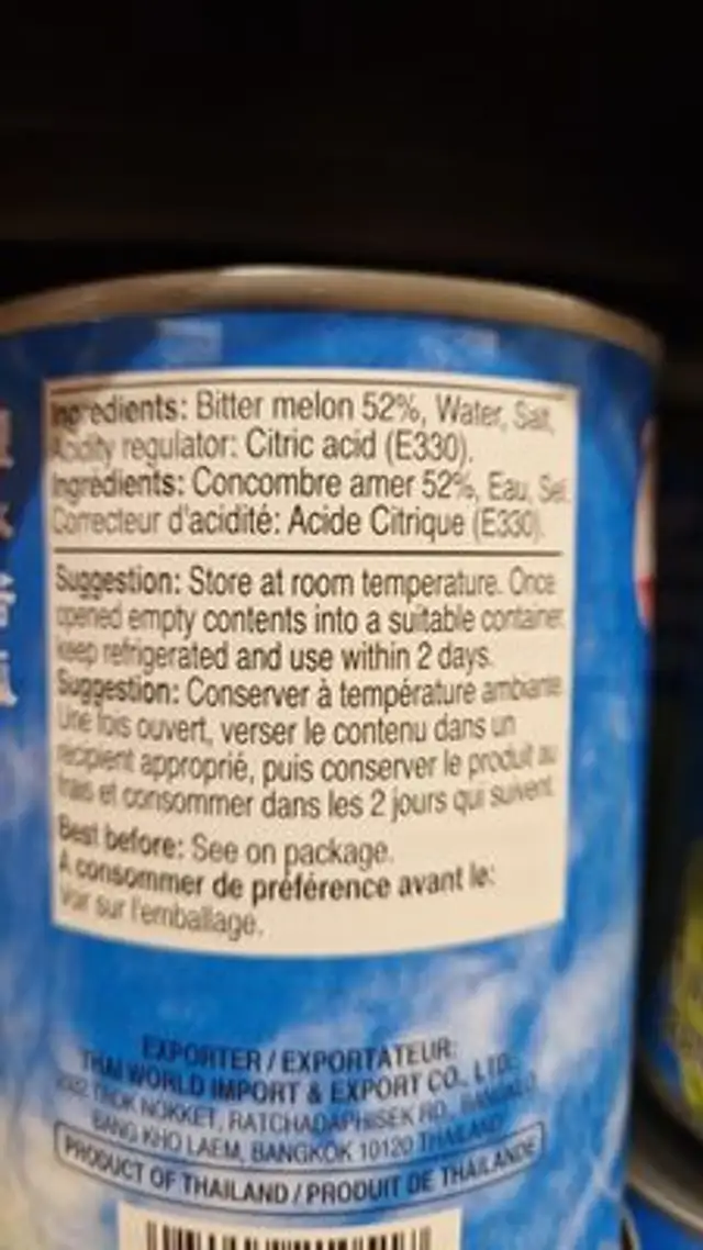 Concombre Amer Conserve Cock ingredients label