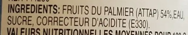 Fruit De Palme Sirop Lourd ingredients label