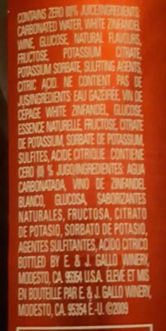Strawberry Wine ingredients label