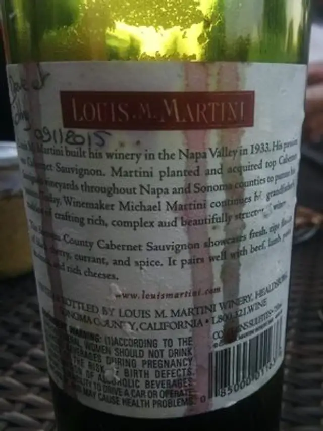 Louis M. Martini Cabernet Sauvignon Sonoma County, 2002 ingredients label