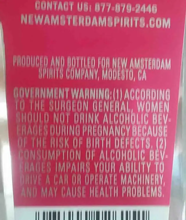 NEW AMSTERDAM ingredients label
