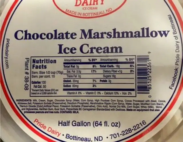Chocolate Marshmallow Ice Cream nutrition facts table