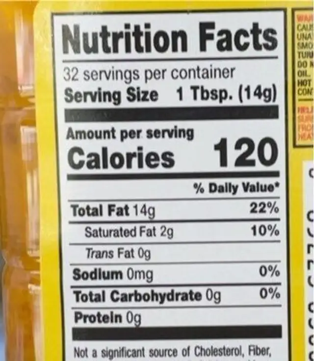 Campana Vegetal Oil nutrition facts table