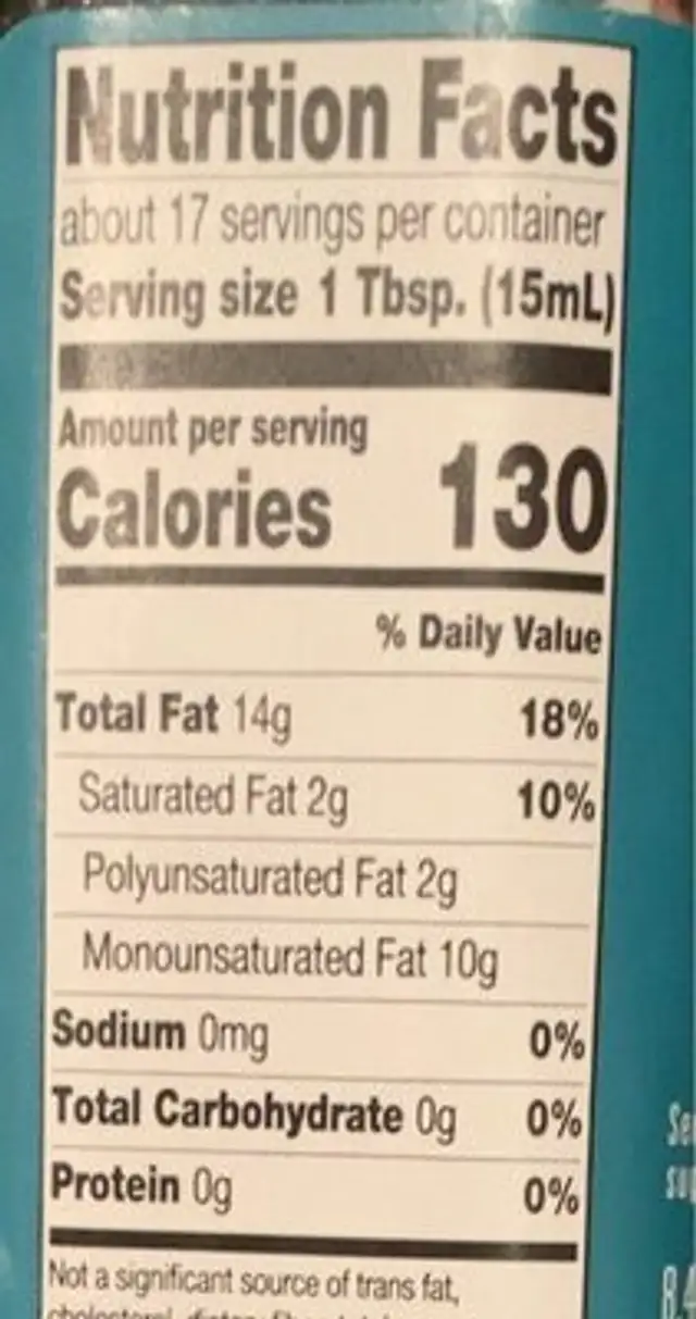 Refined avocado oil nutrition facts table