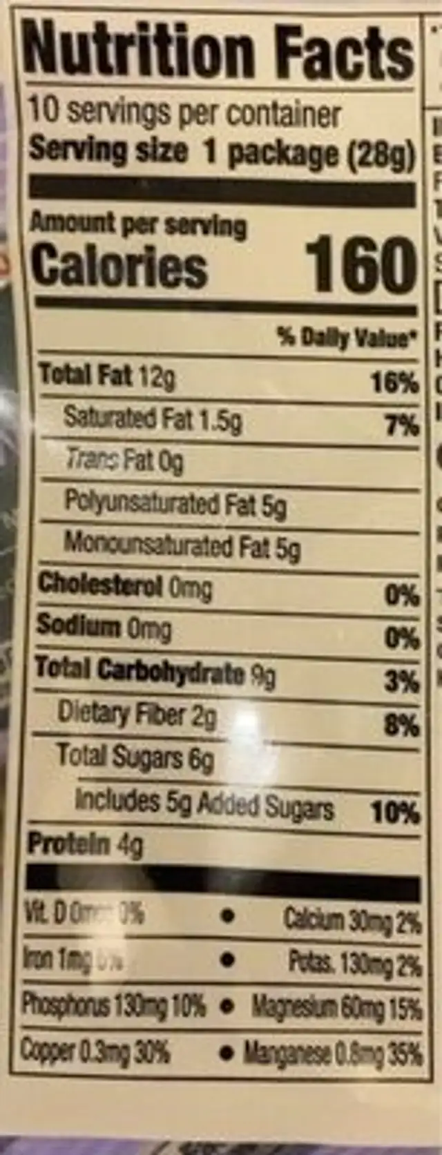 Unsalted omega 3 walnut with sweetened cranberries nutrition facts table