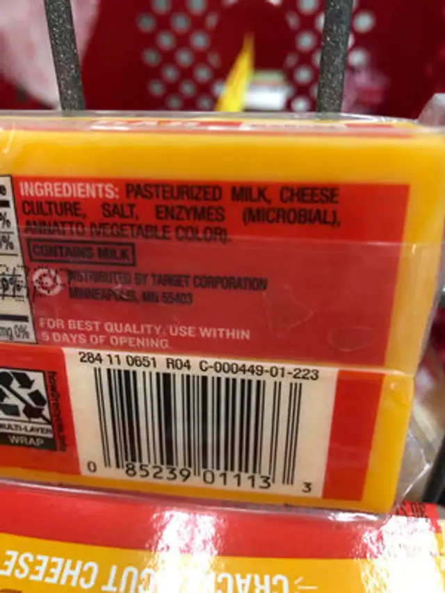 Cheddar cheese ingredients label