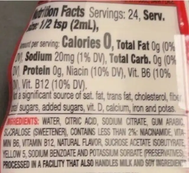 Lemonade liquid beverage enhancer nutrition facts table