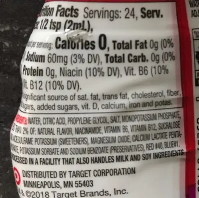Sport liquid water enhancer nutrition facts table
