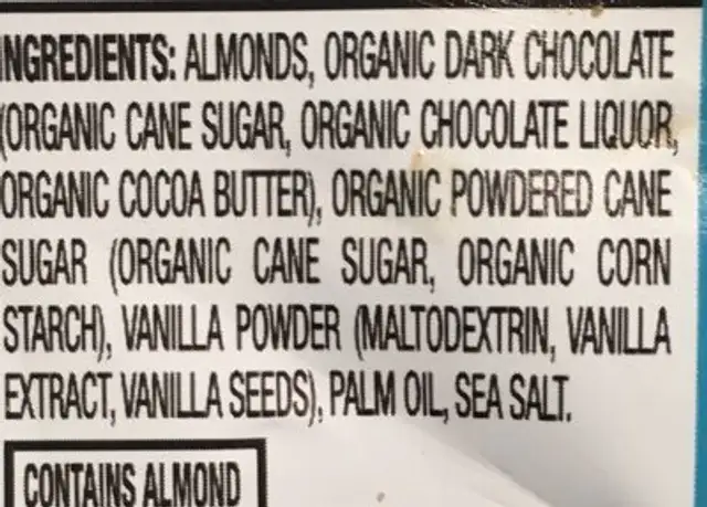 Dark chocolate almond butter creamy ingredients label