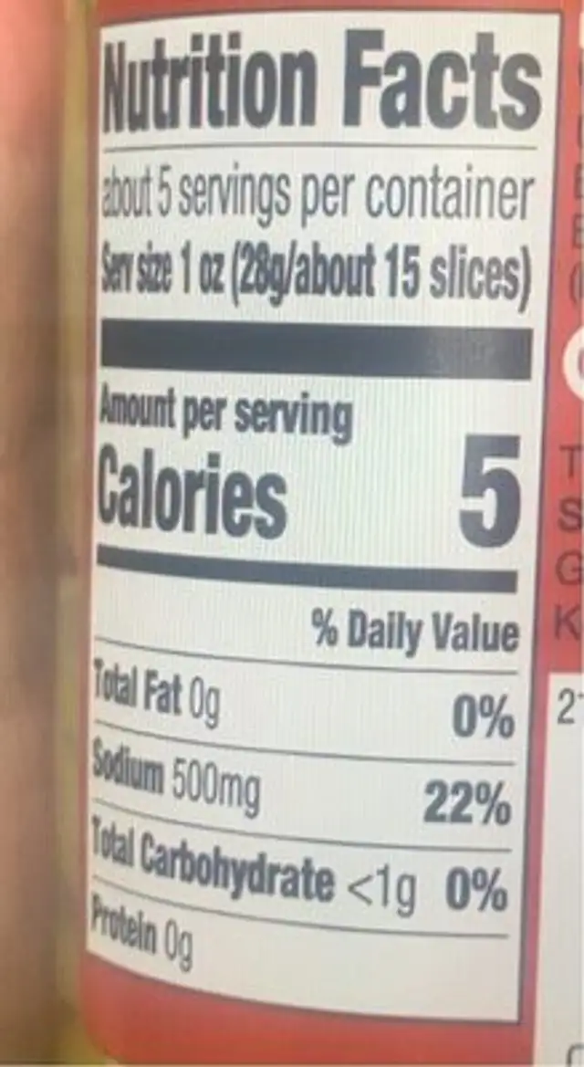 Sliced pepperoncinis nutrition facts table