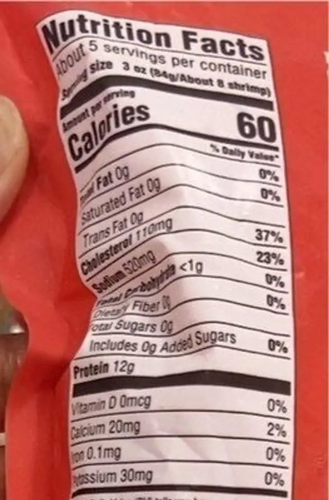 Large cooked shrimp nutrition facts table