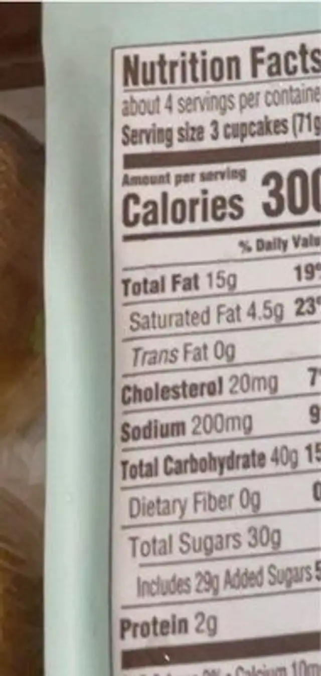 Chocolate & white mini cupcakes nutrition facts table