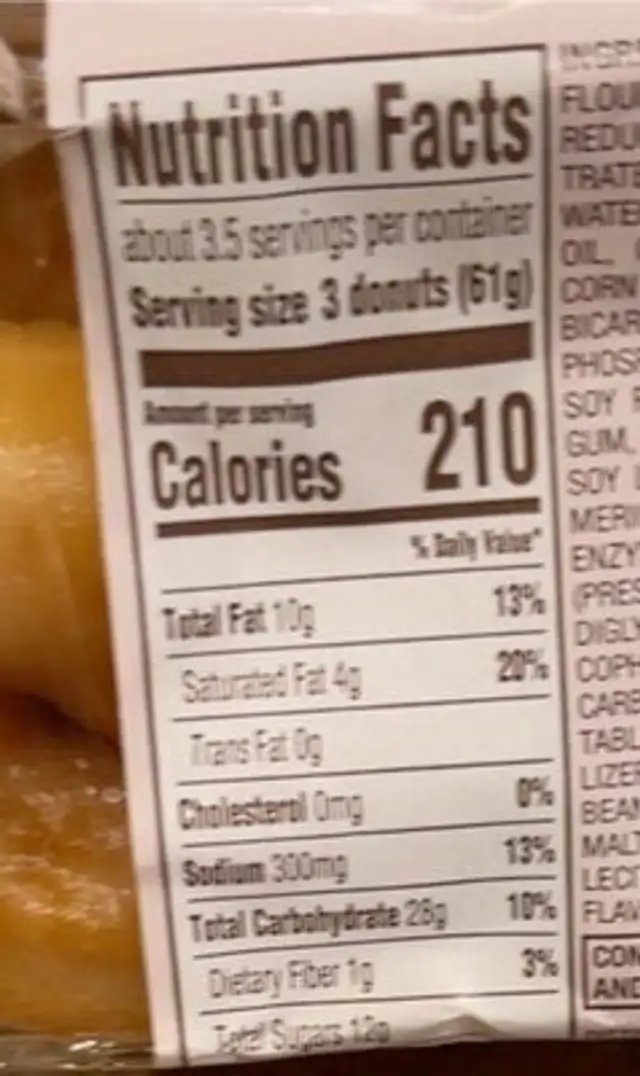 Glazed mini donuts nutrition facts table