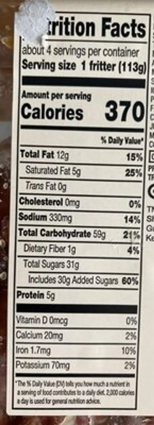Glazed apple fritters, glazed apple nutrition facts table
