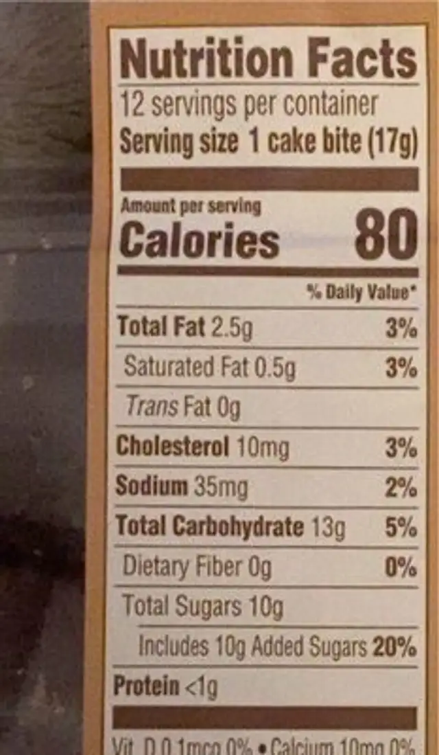 Coffee cake bites tiny treats nutrition facts table