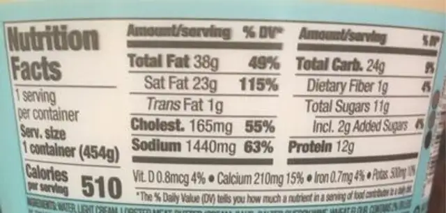 Lobster Bisque nutrition facts table