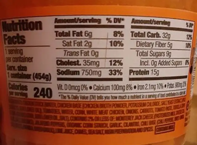 chicken tortilla soup nutrition facts table