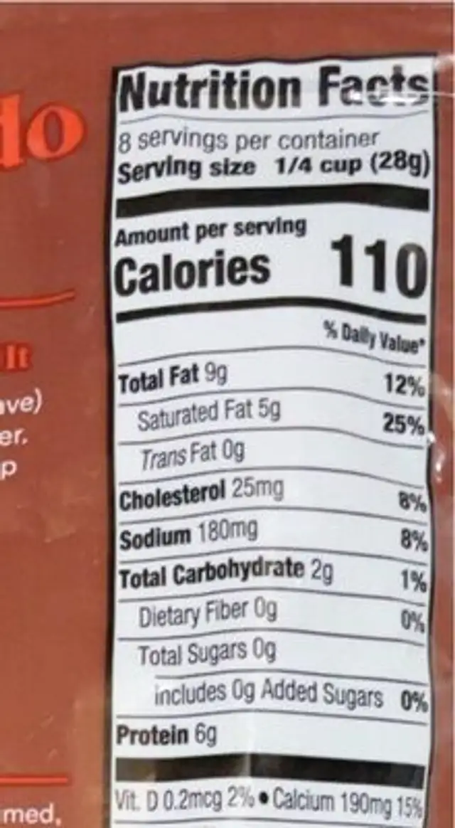 Sharp cheddar cheese classic shredded nutrition facts table