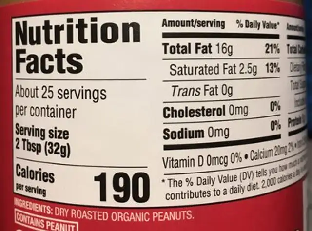 Creamy peanut butter nutrition facts table