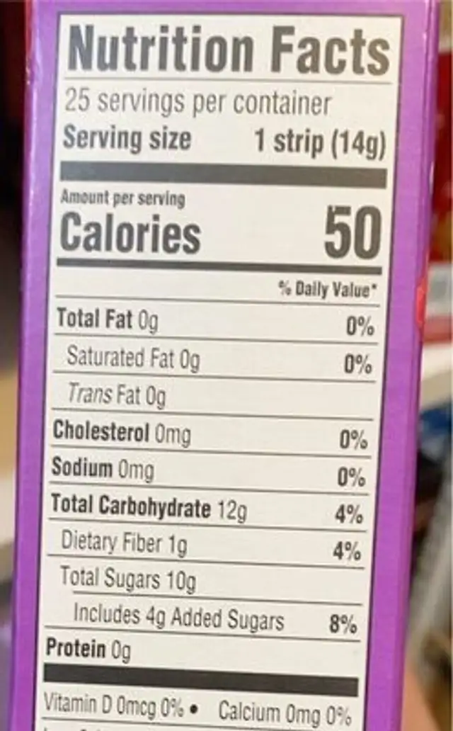 Wild berry fruit strips nutrition facts table