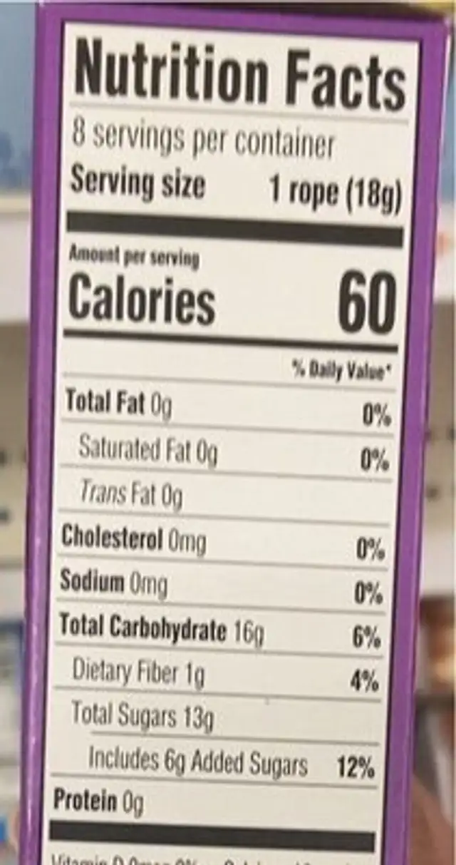 Wild berry twisted fruit ropes nutrition facts table