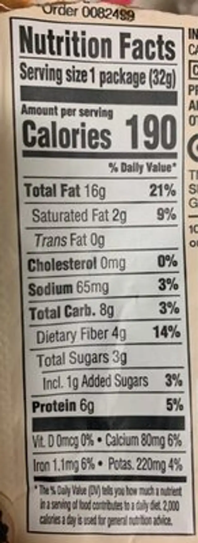 Creamy almond butter nutrition facts table