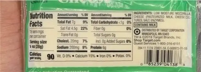 Good & gather low moisture mozzarella cheese nutrition facts table