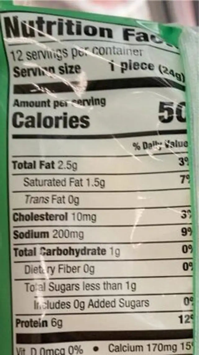 Low moisture part skim mozzarella light string nutrition facts table