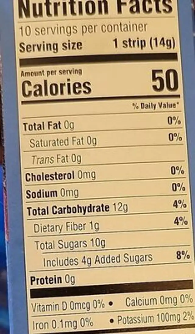 Raspberry and blueberry flavor fusion fruit strips nutrition facts table