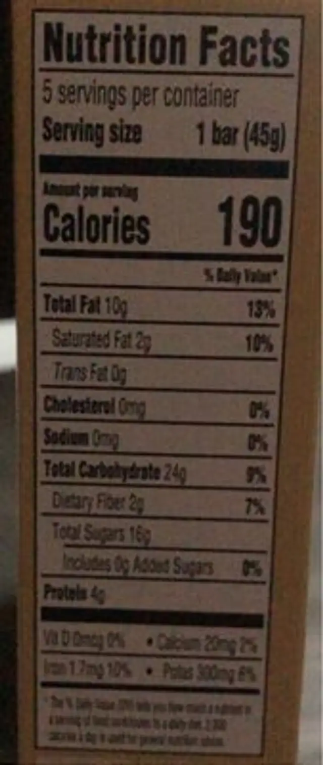 Cashew cookie nutrition bars nutrition facts table