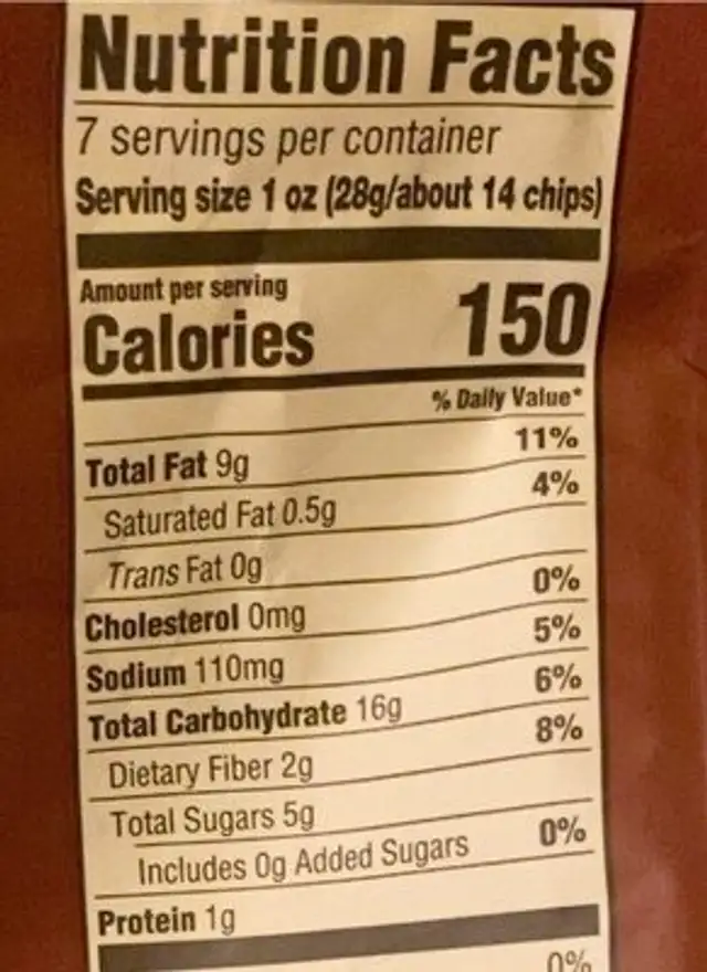 Crinkle cut sweet potato chips nutrition facts table
